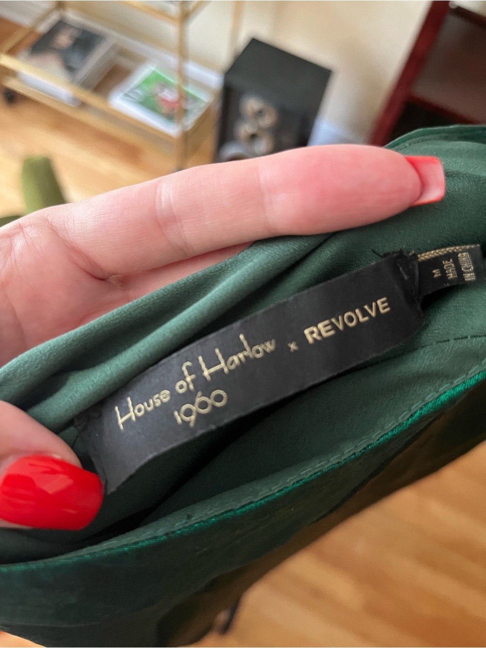 House of Harlow 1960 Deep Green Satin Dress with Gold Label - Picture 5 of 5